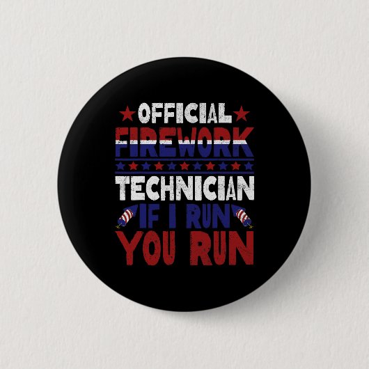 Vuurwerktechnicus 4 juli Grappig USA Pyro-tec Ronde Button 5,7 Cm (Voorkant)