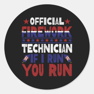 Vuurwerktechnicus 4 juli Grappig USA Pyro-tec Ronde Sticker