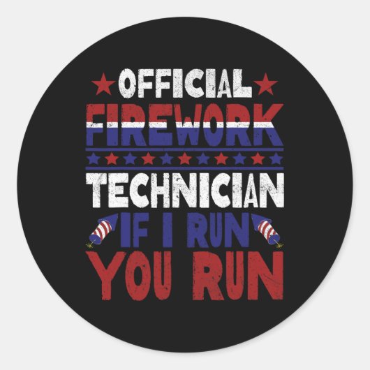 Vuurwerktechnicus 4 juli Grappig USA Pyro-tec Ronde Sticker (Voorkant)