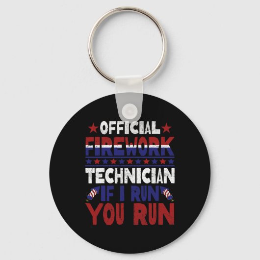 Vuurwerktechnicus 4 juli Grappig USA Pyro-tec Sleutelhanger (Voorkant)