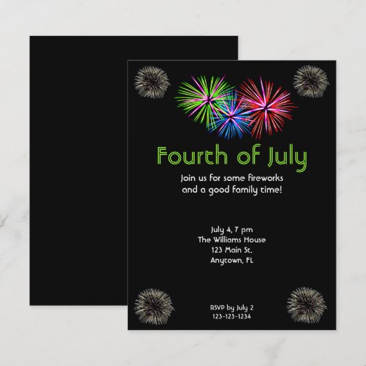 Vuurwerkuitnodiging Kaart (Voorkant / Achterkant)