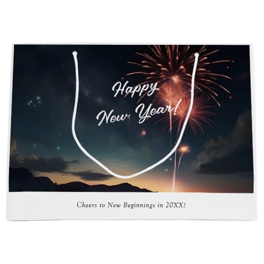 Vuurwerkviering Dark Sky Gelukkig Nieuwjaar Groot Cadeauzakje (Voorkant)