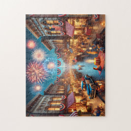 Vuurwerkviering op 4 juli in een kleine stad legpuzzel