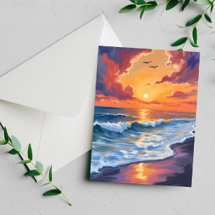 Vuurzee Zonsondergang Golven Zeegezicht Schilderij