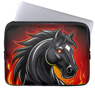 Vuurzwart paard Illustratie met gloeiende ogen Laptop Sleeve