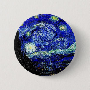vVan Gogh Sterrennacht Fine Art Ronde Button 5,7 Cm