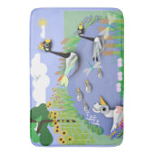 Vvijver met kleurrijke cartoon, met ganzen en eend badmat (Voorkant Verticaal)