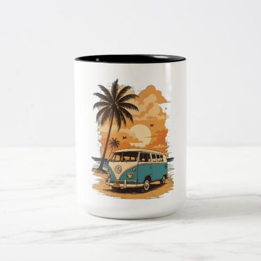  VW Bus Koffie Mok – Retro Beach Sunset Van (Center)
