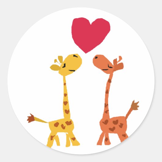 VW- Funny Giraffe Love Cartoon Ronde Sticker (Voorkant)