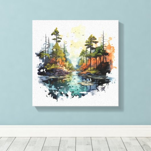 Vwatercolorlandscape Canvas Afdruk (Insitu (Houten vloer))