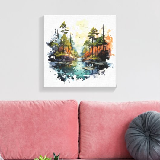 Vwatercolorlandscape Canvas Afdruk (Insitu (Woonkamer))
