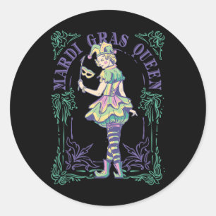 Vxls Mardi Gras Maskers Carnaval Vrouw Queen Kaart Ronde Sticker