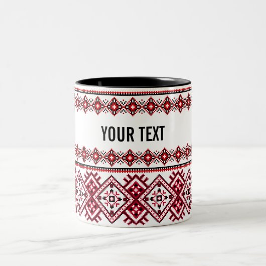Vyshyvanka Oekraïense borduurwerk rood zwart Tweekleurige Koffiemok (Center)