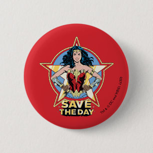 W84   Bespaar de dag waarop de Wonder Woman Retro  Ronde Button 5,7 Cm