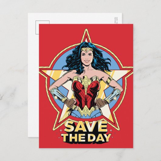 W84 | Bespaar de dag waarop de Wonder Woman Retro  Uitnodiging Briefkaart (Voorkant / Achterkant)