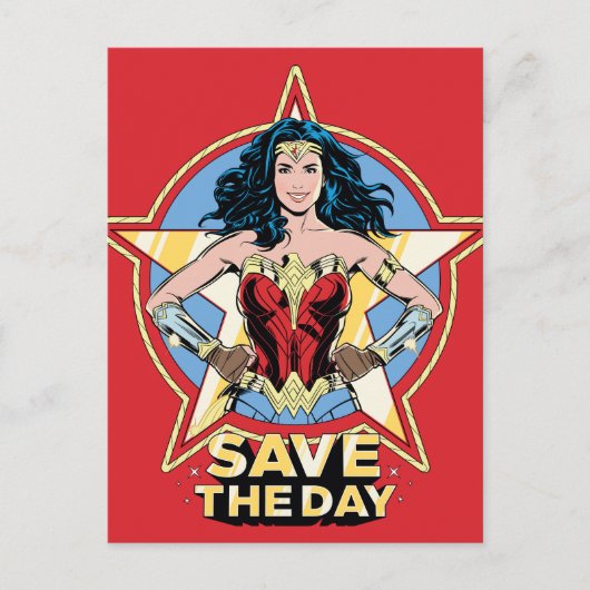 W84 | Bespaar de dag waarop de Wonder Woman Retro  Uitnodiging Briefkaart (Voorkant)