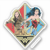 W84 | Retro Comic Barbara Minerva en Wonder Woman Sticker (Voorkant)