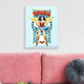 W84 | Retro Comic Wonder Woman Character Badge Canvas Afdruk (Insitu (Woonkamer))