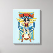 W84 | Retro Comic Wonder Woman Character Badge Canvas Afdruk (Voorkant)