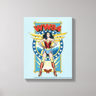 W84 | Retro Comic Wonder Woman Character Badge Canvas Afdruk