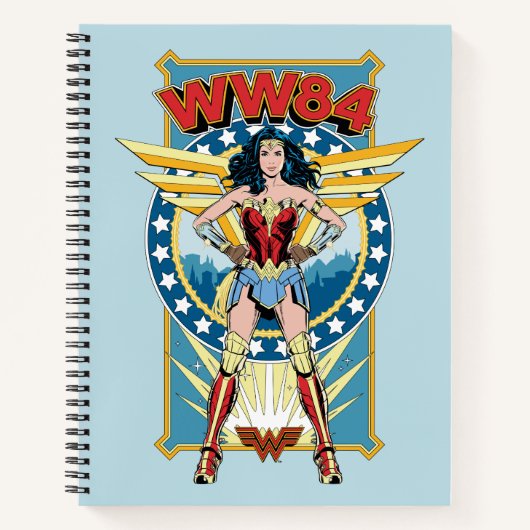 W84 | Retro Comic Wonder Woman Character Badge Notitieboek (Voorkant)