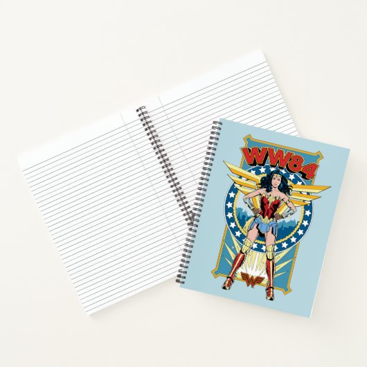 W84 | Retro Comic Wonder Woman Character Badge Notitieboek (Binnen)
