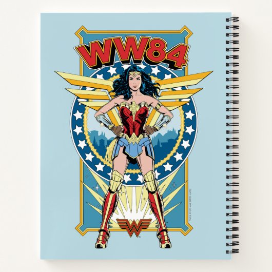 W84 | Retro Comic Wonder Woman Character Badge Notitieboek (Achterkant)