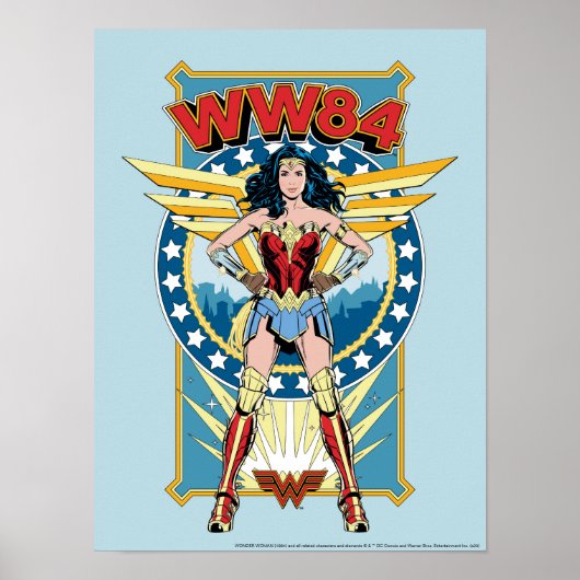 W84 | Retro Comic Wonder Woman Character Badge Poster (Voorkant)