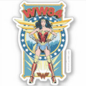 W84 | Retro Comic Wonder Woman Character Badge Sticker (Voorkant)