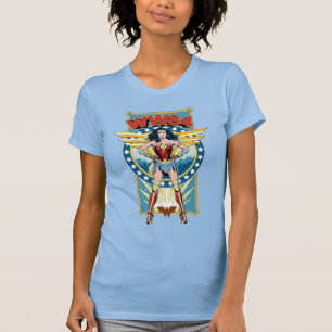 W84   Retro Comic Wonder Woman Character Badge T-shirt