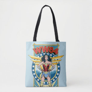 W84 Retro Comic Wonder Woman Character Badge Tote Bag
