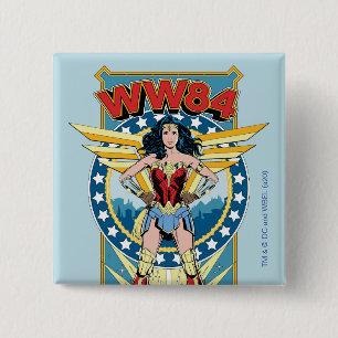 W84   Retro Comic Wonder Woman Character Badge Vierkante Button 5,1 Cm