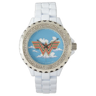 W84   Retro Comic Wonder Woman Logo Cloud Patroon Horloge