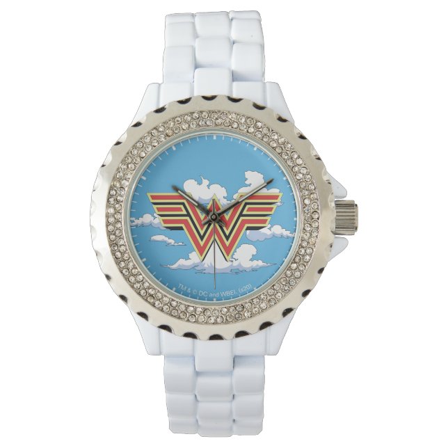 W84 | Retro Comic Wonder Woman Logo Cloud Patroon Horloge (Voorkant)