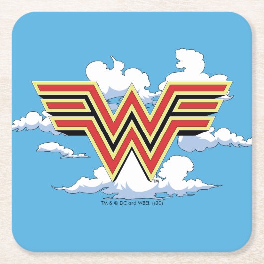 W84 | Retro Comic Wonder Woman Logo Cloud Patroon Kartonnen Onderzetters (Voorkant)