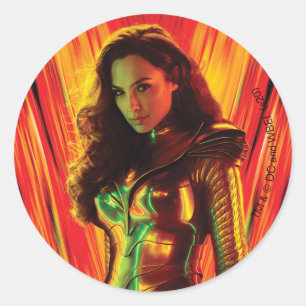 W84   Rode-Oranje Wonder Woman Kaleidoscoop Ronde Sticker