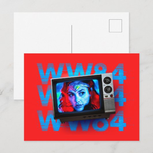 W84 | Statische tv-set voor Wonder Woman Retro Uitnodiging Briefkaart (Voorkant / Achterkant)