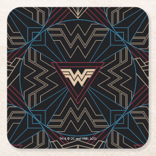W84   Wonder Woman Circular Geometric Pattern Kartonnen Onderzetters