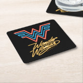 W84 | Wonder Woman Neon Light Logo Kartonnen Onderzetters (Schuin)