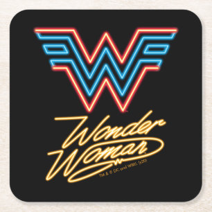 W84   Wonder Woman Neon Light Logo Kartonnen Onderzetters