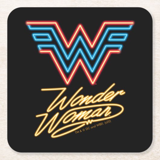 W84 | Wonder Woman Neon Light Logo Kartonnen Onderzetters (Voorkant)
