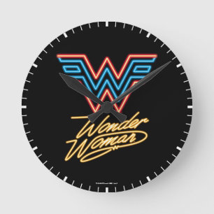W84   Wonder Woman Neon Light Logo Ronde Klok