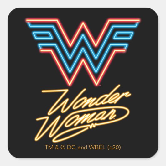 W84 | Wonder Woman Neon Light Logo Vierkante Sticker (Voorkant)