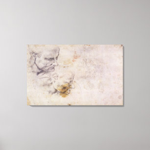 W.60 Schets van een mannelijk hoofd, op twee plaat Canvas Afdruk