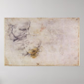 W.60 Schets van een mannelijk hoofd, op twee plaat Poster (Voorkant)