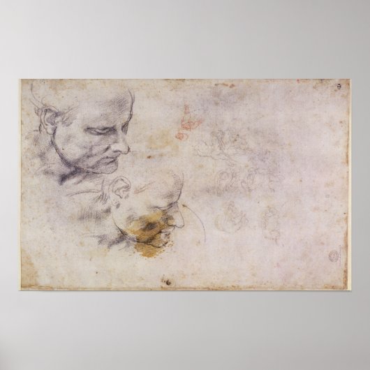 W.60 Schets van een mannelijk hoofd, op twee plaat Poster (Voorkant)