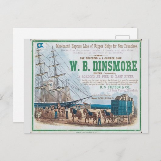 W B Dinsmore Clipper Zeilschip Briefkaart (Voorkant / Achterkant)
