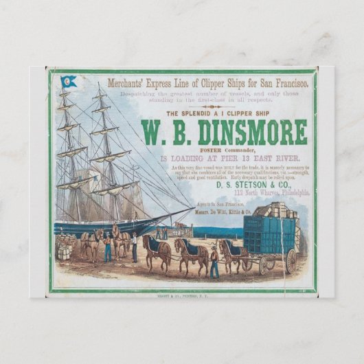 W B Dinsmore Clipper Zeilschip Briefkaart (Voorkant)