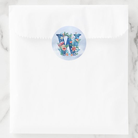 "'W'  blauw monogram" Ronde Sticker (Tas)