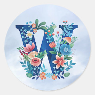 "'W'  blauw monogram" Ronde Sticker